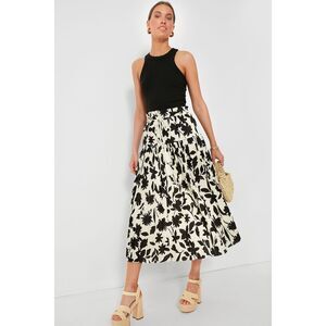 Moon River Floral Print A-line Full Midi Skirt Ivory, Black Size L